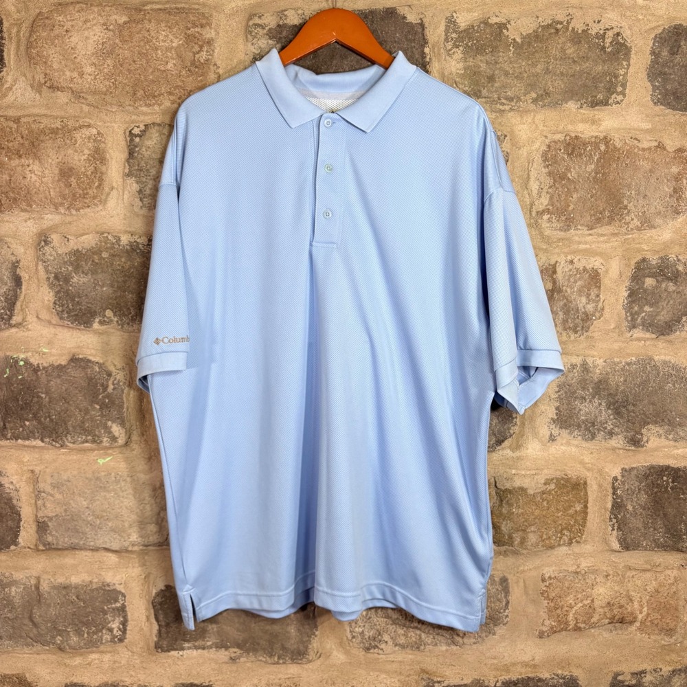 Columbia PFG Mens XXL Light Blue Performance Fishing Gear Polo Shirt Angler Fish